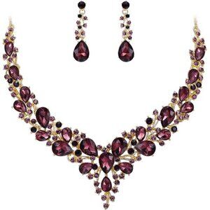 Bridal Wedding Jewelry Set Crystal Teardrop Necklace Dangle Earrings Women Gift